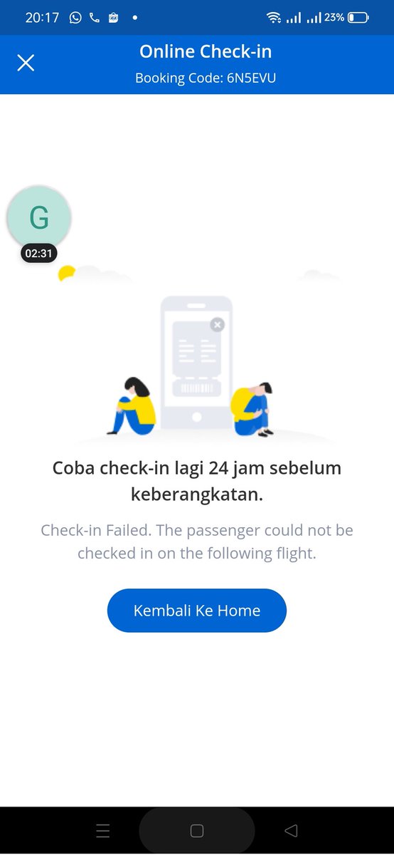 dessygultz's tweet photo. @IndonesiaGaruda halo saya ga bisa check in. Padahal besok pagi penerbangannya. Mohon info. https://t.co/R7oelI4cCi
