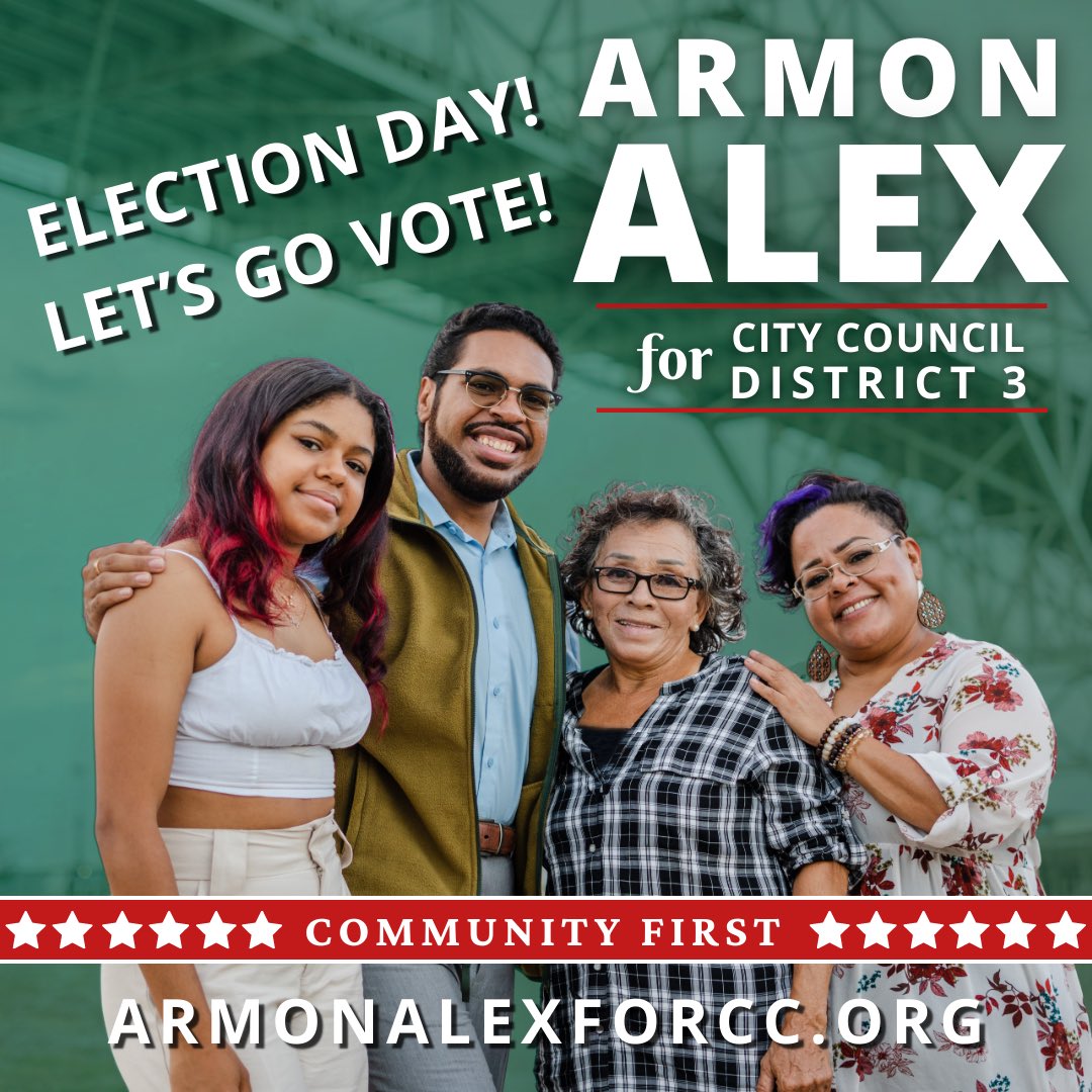 ArmonAlexForCC's tweet photo. 🎉#ArmonAlexForCC

“This is an opportunity to move our city in the right direction. We must meet this moment with our vote &amp; our community. Let’s usher in new leadership for Corpus Christi. Let’s go vote!” -Armon Alex, for City Council District 3

#MoveCorpusForward #CleanSlate https://t.co/jlYBTUVAxo