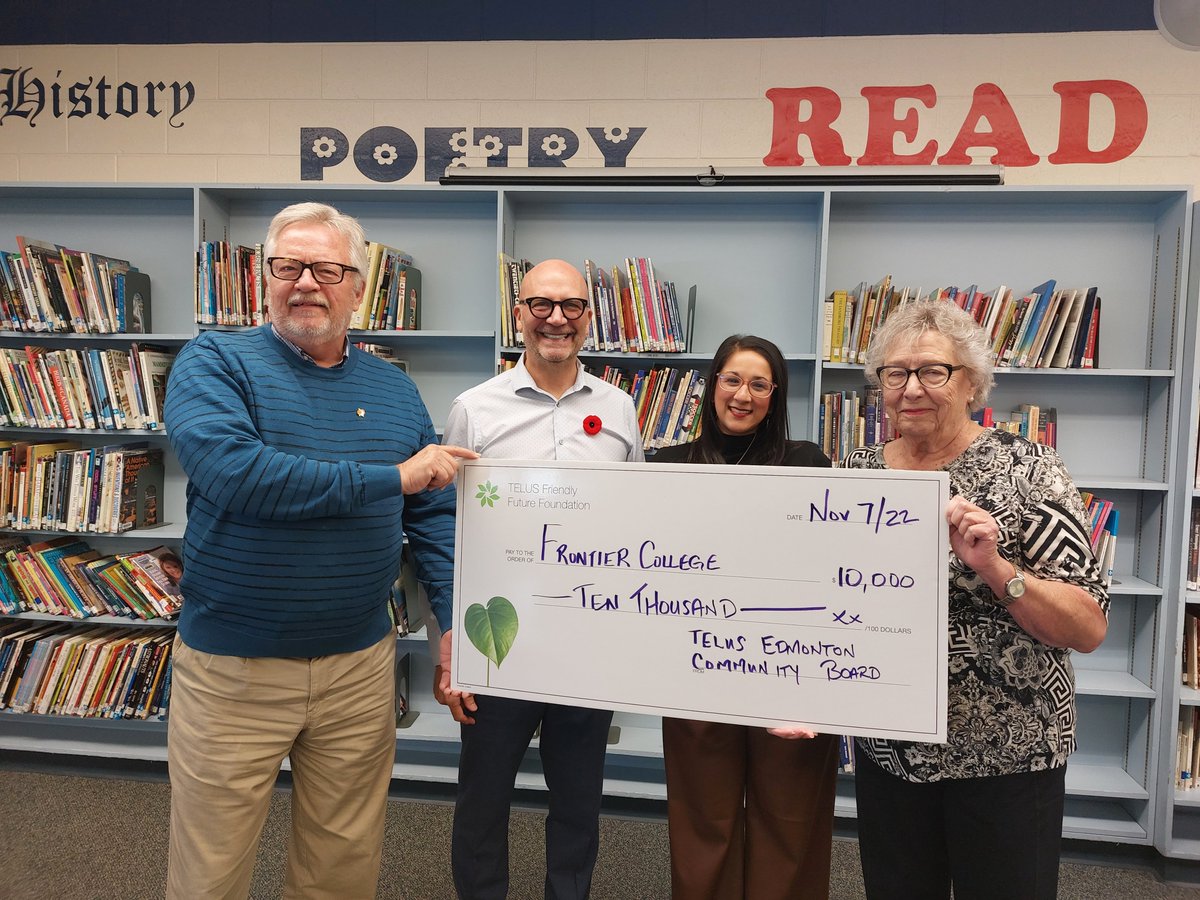Thank you to The Telus Edmonton Community Board for your support. Your donation will help over 75 students with their English, French, Math and Science this school year. #Literacy #LiteracyMatters #LiteracyChangesLives