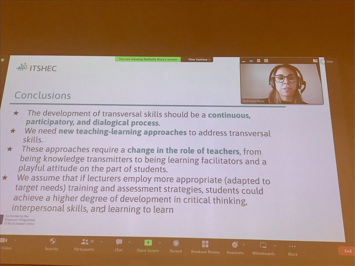 Nathalia Rosa, project manager of itshec talking about integration of transversal skills into health and social care. Skills are interpersonal/socioemotional, creative and critical thinking and learning to learn.Nice to hear you, Nathalia! #ITSHEC <a href="/metropolia/">Metropolia</a> #metropolia