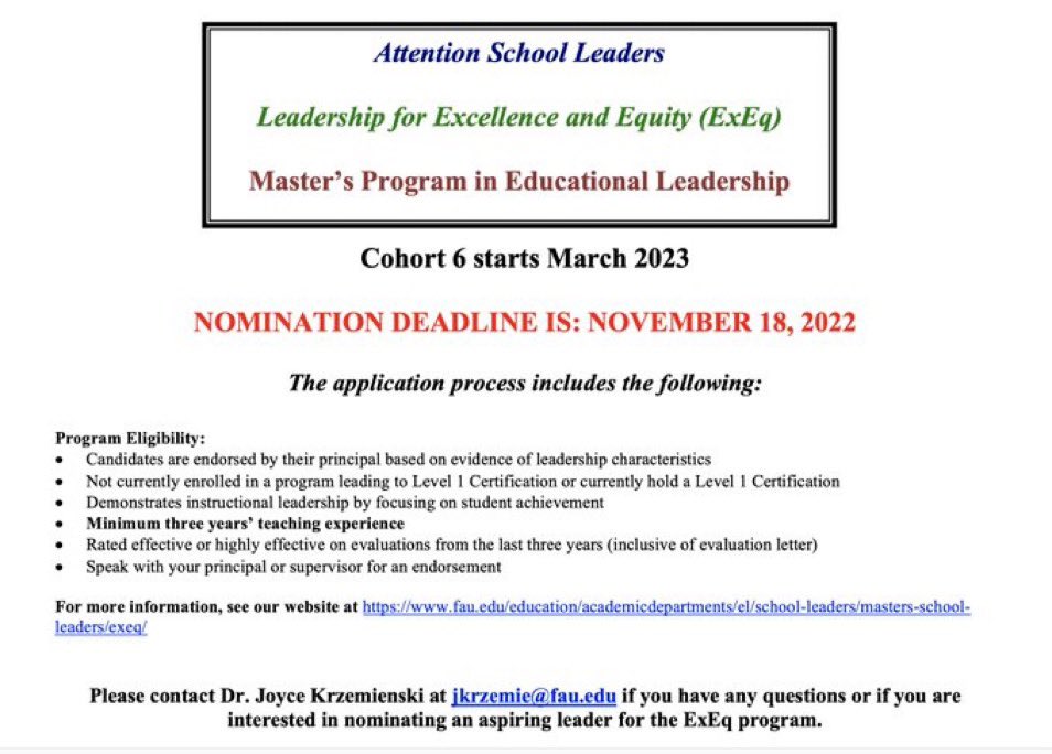 Are you still trying to decide on a Master’s degree? The last day to apply for @ExeqFAU Cohort 6 is November 18th. Don’t miss it!