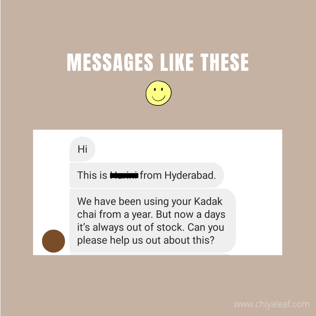 ChiyaLeaf's tweet photo. Messages like these from our customers make our day😊

#smallbusiness #smallbusinessindia #DarjeelingTea #HappyCustomer #Tea https://t.co/jbsRS6ZMME