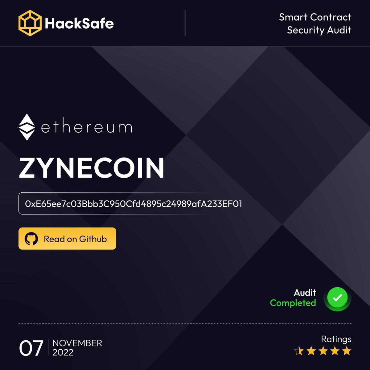 Hacksafe_'s tweet photo. Security audit for the Smart Contract Of Zynecoin has been completed by #HackSafe 🥳
Request our service at : https://t.co/0BFgtFniBa
Read Zynecoin Audit report : https://t.co/A0W5VadftC
Know more about : https://t.co/34yEVTpsfY
#Smartcontract #audit #cryptocurrency #Ethereum https://t.co/dgnynDWNBE