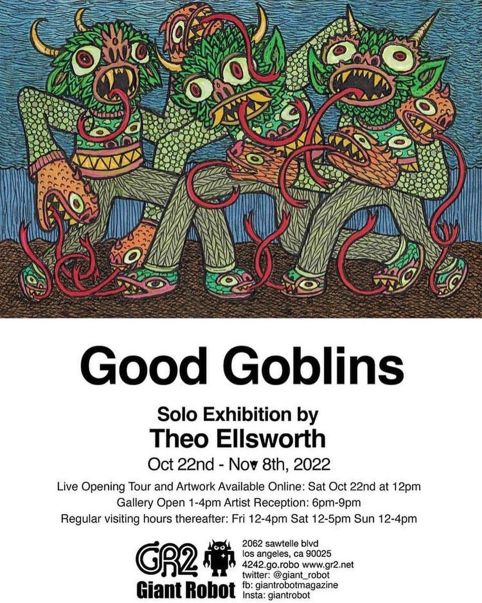 Last day to catch #TheoEllsworth Good Goblins #exhibition @giant_robot LA ::: bring 'em on, and set them loose! It's TIME... for the #trows #goblins #earthspirits ::: #monsters to the rescue #ombrotrophia #deepgroovevalley