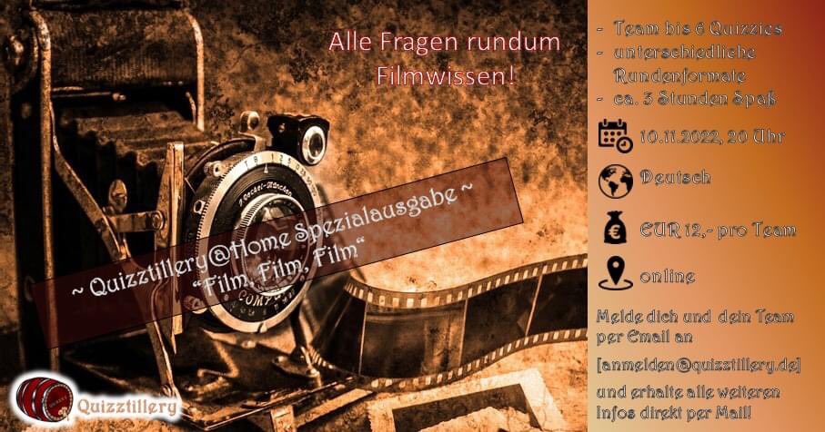 quizztillery (@quizztillery) on Twitter photo Donnerstagabend ist Spezialquizzeit bei der #Quizztillery.
Es geht um Film, Film, Film 🎞!!!
Anmeldungen noch bis Mittwochnacht möglich.
anmelden@quizztillery.de
#OnlineQuiz #PubQuiz #ILikeQuiz Donnerstagabend ist Spezialquizzeit bei der #Quizztillery.
Es geht um Film, Film, Film 🎞!!!
Anmeldungen noch bis Mittwochnacht möglich.
anmelden@quizztillery.de
#OnlineQuiz #PubQuiz #ILikeQuiz