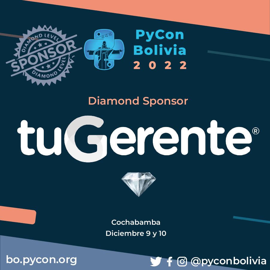 ¡¡Le damos la Bienvenida a <a href="/tuGerentecom/">tuGerente</a> , como patrocinador Diamante  de #PyConBolivia! 💎

tuGerente es una plataforma online que ayuda a las Pymes de Latinoamérica a pasar del desorden al crecimiento exponencial.
Gracias por su apoyo 💛🐍💙
#Python #PyCon #Bolivia  #tuGerente