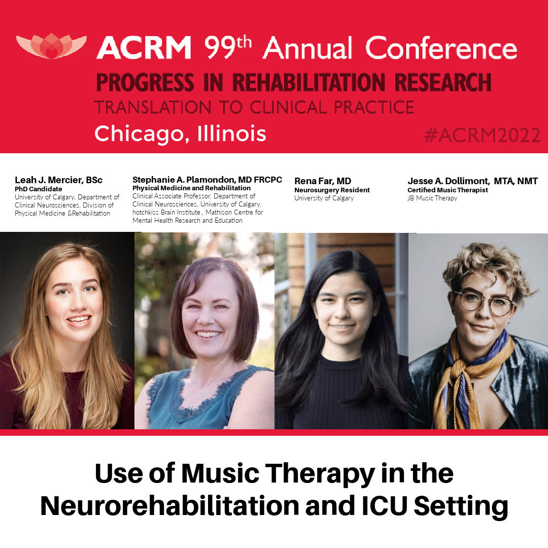 We are excited to announce that the 'Use of Music Therapy in the Neurorehabilitation and ICU Setting ' is being presented in Chicago this Friday at the ACRM 99th Annual Conference - the largest Rehabilitation and Research congress in the world. #ACRM2022
