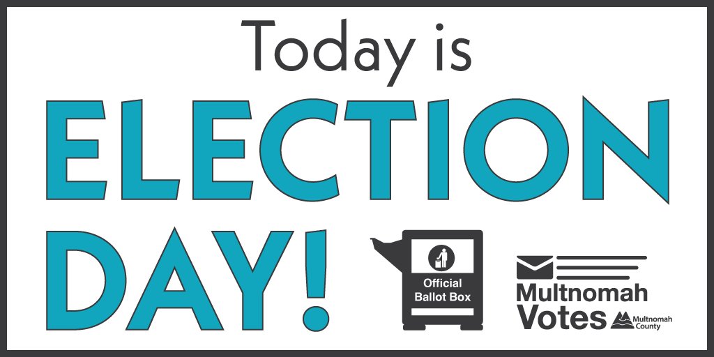 SHARE: THIS IS IT! TODAY (Nov. 8, 2022) is Election Day. Ballots must be received at any county elections office in Oregon or Official Ballot Drop Site location by 8pm, or mailed &amp; postmarked by Nov. 8, to be counted. Find <a href="/MultCoElections/">Multnomah County Elections</a> drop sites here: multco.us/dropsites