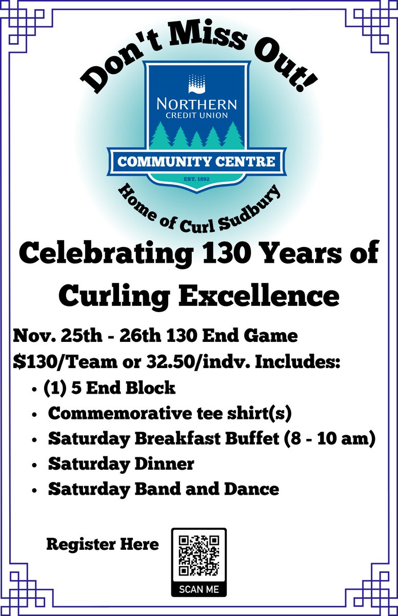 NCUCmunityCntr's tweet photo. @SudburyCofC We are celebrating a milestone @NCUCmunityCntr , Home of The Sudbury Curling Club, celebrating 130 years of curling. Chamber members are welcome to sign up in teams or as individuals for the event. #register #milestoneevent #celebrate https://t.co/QriKdTg25T