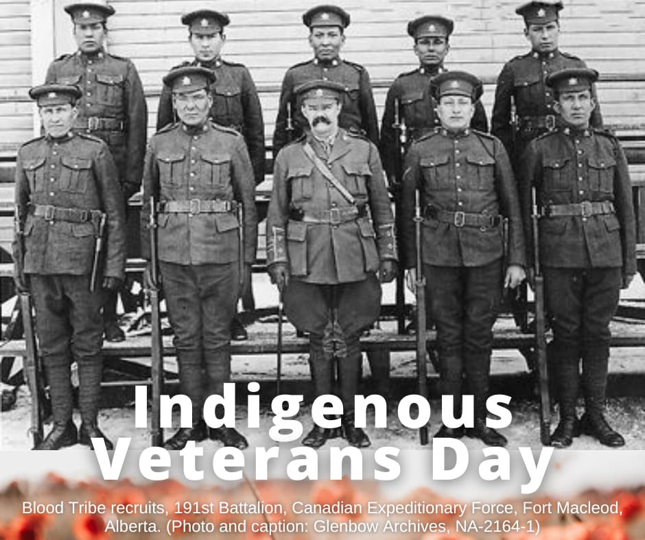 Today we recognize #IndigenousVeteransDay. Across multiple wars and to this day, Indigenous Veterans have served key roles in Canada's military. Today, we honour their incredible sacrifice with gratitude. Lest we forget. Learn more ➡️ veterans.gc.ca/eng/remembranc…