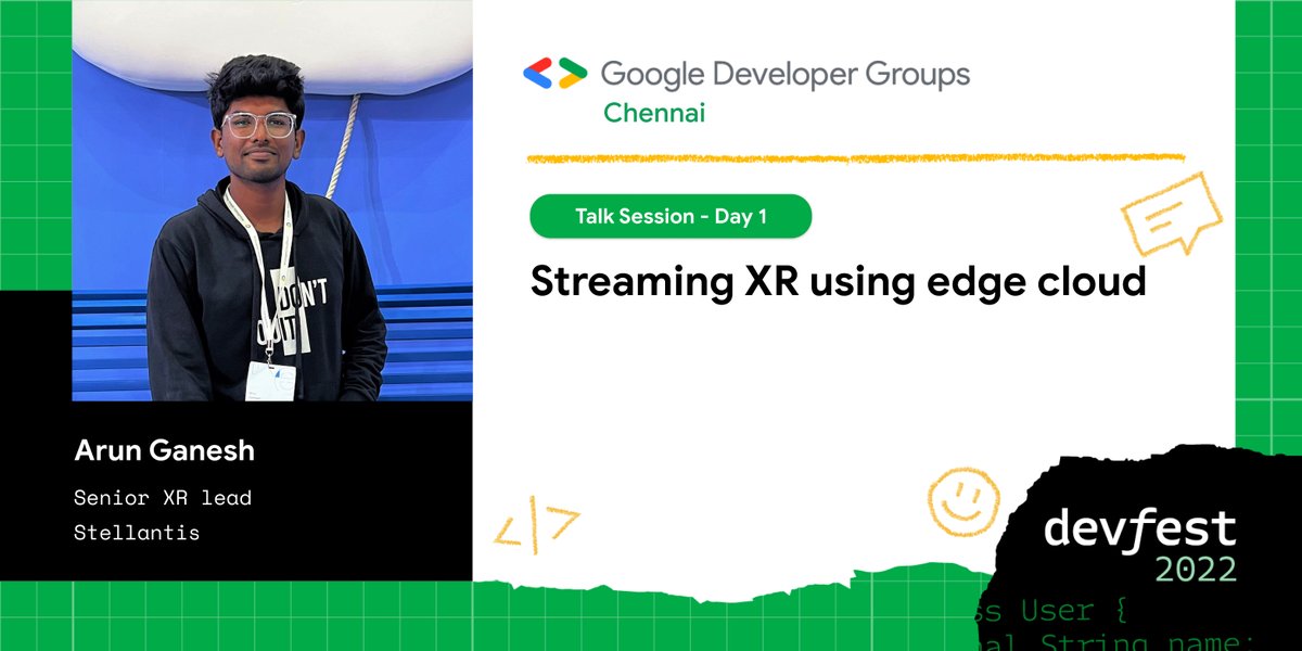 Extended Reality🤓 has been a frontrunner in how the future of events look😃, explore reality from a new perspective, probably reinvigorating experiences🔥

Arun (<a href="/karunganessh/">Arun Ganessh</a>) , would help us dive into the mixed reality environment using Google Edge Cloud.

#devfest #googledevs