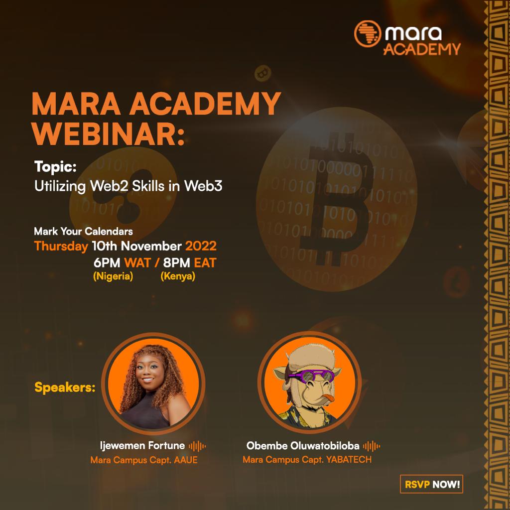 maraimpact's tweet photo. Still, finding it difficult to utilize your Web2 skills in the Web3 Space?🤔

Worry no more, we got you covered!

Happening on 10th November in the Mara Academy.

Click the link below to RSVP 👇

https://t.co/7swkkthIuF
#maratribe #themaraverse https://t.co/zUv6S6DJLl