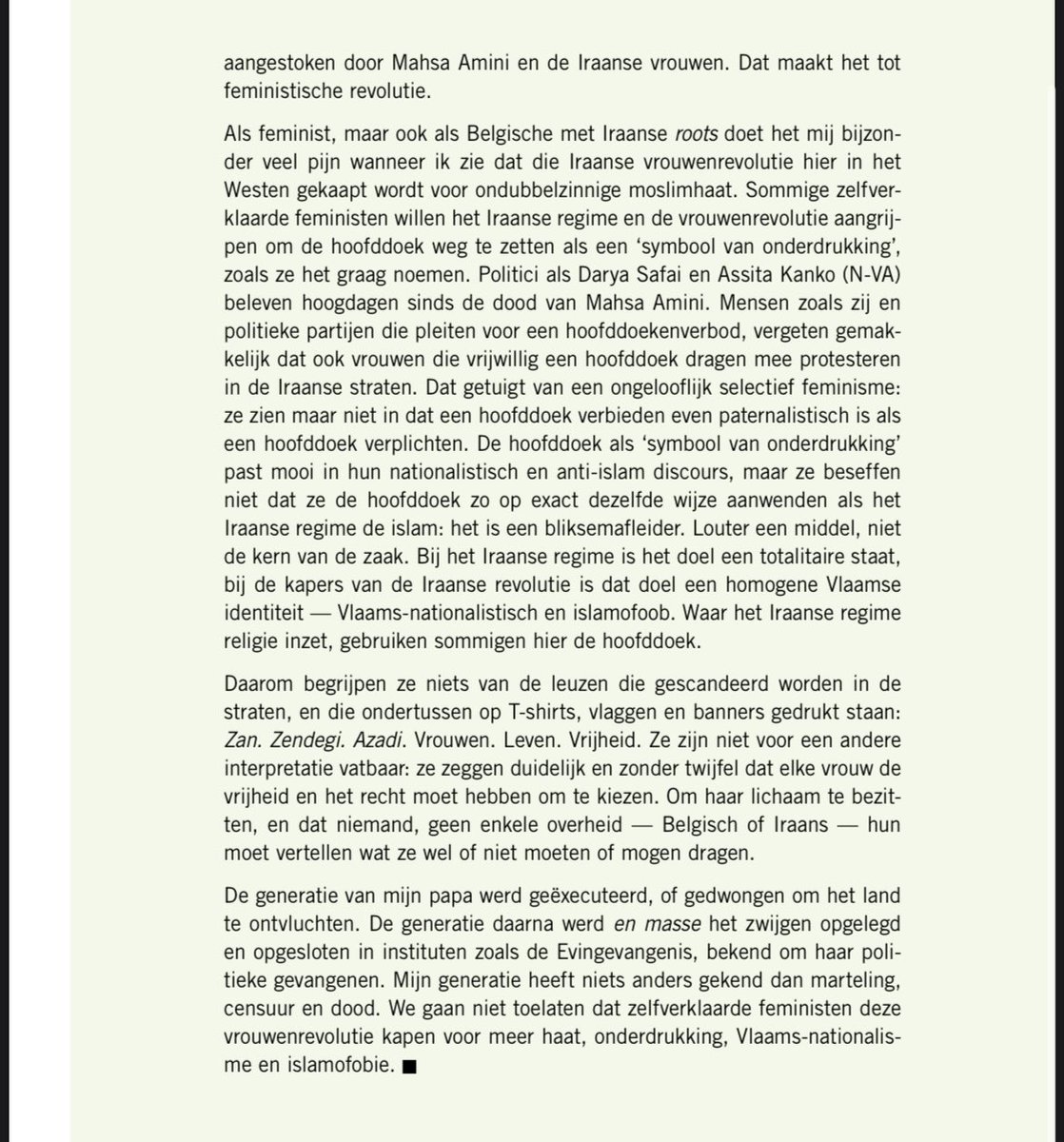 SSalarkiya's tweet photo. nieuwe maand, nieuwe column 🙏🏼 

over hoe Darya Safai, Assita Kanko en consorten de hoofddoek aanwenden zoals het Iraanse regime de islam: als bliksemafleider. 

zan, zendegi, azadi: behalve als het over de hoofddoek gaat. https://t.co/JMdO1ILHRJ
