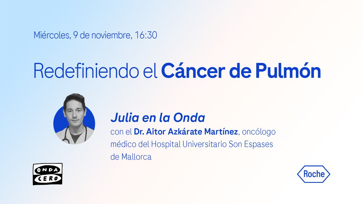 Mañana a las 16.30h hablamos de #CáncerDePulmón con el Dr. <a href="/AitorAzkarate/">Aitor Azkàrate</a>, oncólogo médico del Hospital Universitario Son Espases de Mallorca. <a href="/MIRSonEspases/">Medicina Interna - Hospital Son Espases</a> ¿Te lo vas a perder? 📻🫁<a href="/Juliaenlaonda/">Julia en la Onda</a> 

ondacero.es/programas/juli…