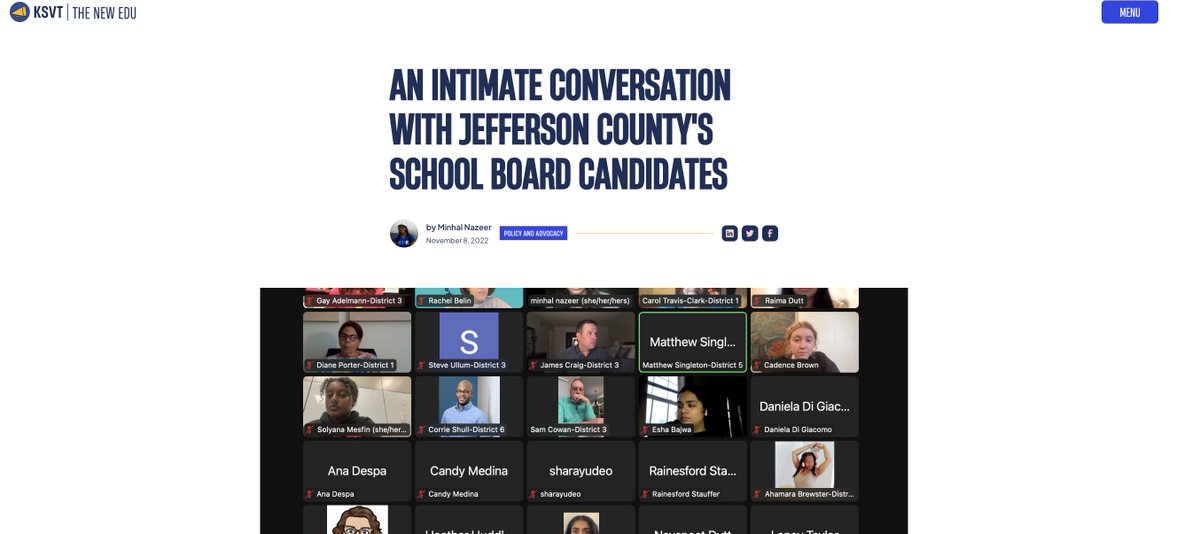 KYStuVoiceTeam's tweet photo. As you go to the polls, read all about our conversation last week with @JCPSKY school board candidates. It's part of our broader ed justice &amp; democracy coverage, and you can see the piece by @raima_dutt &amp; Minhal Nazeer &amp; more in today's The New Edu. https://t.co/LgR0Us8r96 https://t.co/QMPWCYzugE