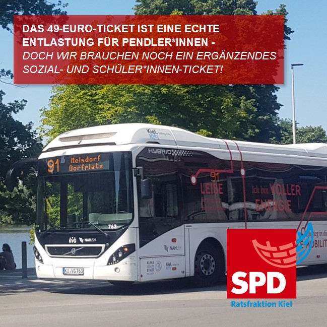 Das 49 €-Ticket wird zahlreiche Pendler:innen deutlich entlasten, insbesondere wenn sie aus dem Kieler Umland kommen. Ergänzt werden muss es aber dringend um ein Sozial- und ein Jugendticket, damit Mobilität nicht am Geldbeutel scheitert. #solidarischeVerkehrswende