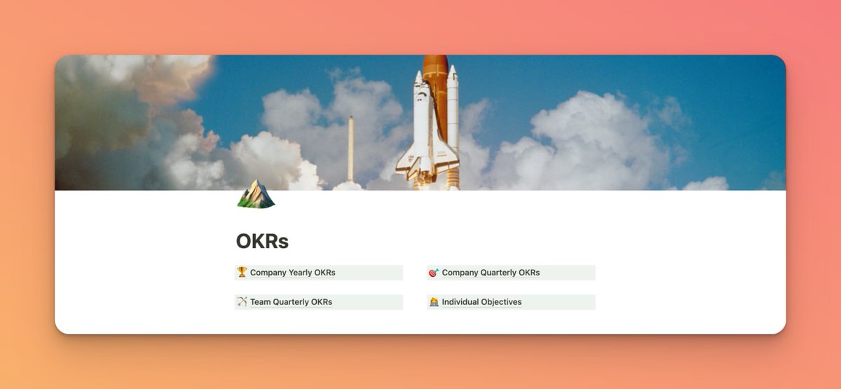 Notion Company OKRs Ultimate Template 🌠
<a href="/NotionHQ/">Notion</a>

✨ FEATURES:-
🧠 OKR Methodology
🧰 GTD-style task capture &amp; processing
📶 Progress bars

👨‍💻 Yauheni Bankouski
🔗 ow.ly/EI5K50LvqgT
⏺ ow.ly/qVga50JwIUx

#notiontwt  #notiontemplate #Notion