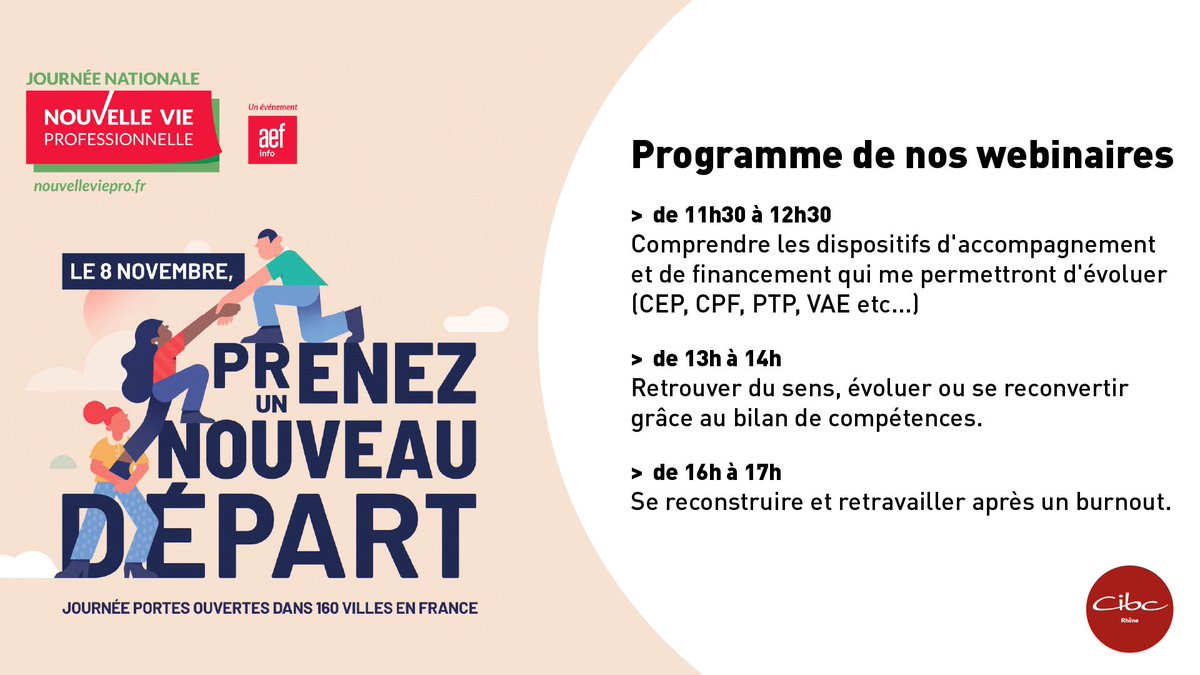 Aujourd'hui c'est la Journée Nationale de la #Reconversion Professionnelle. 
Pour rappel nous organisons 3 webinaires entièrement gratuits et pour tous : 
📌 11h30- 12h30 
lnkd.in/eTxXyvqp
📌13h-14h
lnkd.in/eQVKcnYU
📌16h-17h 
lnkd.in/efMp-jHh