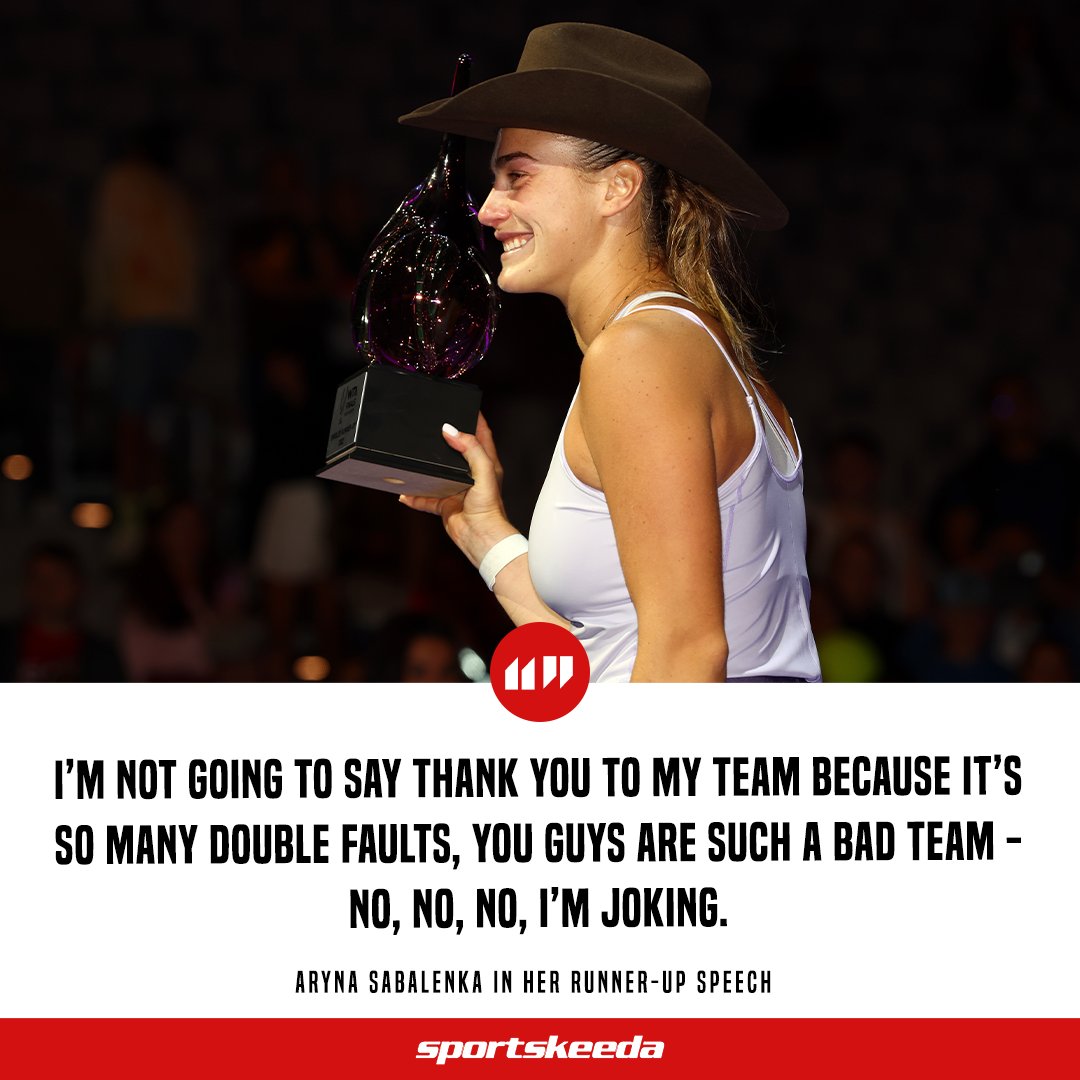 SK__Tennis's tweet image. Aryna Sabalenka joked about her team not solving her double faults problem 😂

#ArynaSabalenka #WTAFinals #DoubleFault #Tennis
