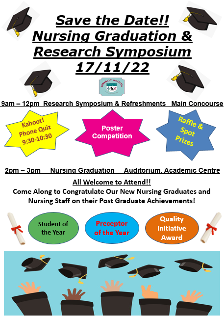 We are delighted to invite all CHB staff to attend our Research Symposium on 17th November 22. This is an opportunity to showcase the ongoing postgraduate education and research amongst nursing staff in. Join us for coffee, quizzes &amp; spot prizes <a href="/ConnollyNursing/">Nursing-Connolly</a> @AnnMarieMullig2