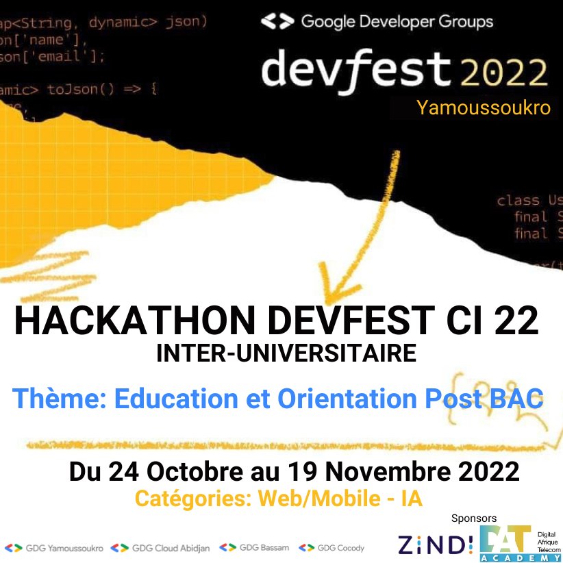 gdgcocody's tweet photo. Nous sommes heureux d'annoncer que @ZindiAfrica et D.A.T.A(Digital Afrique Telecom Academy) sont sponsor du hackathon #devfestci22.
Inscrivez vous👇 icihttps://docs.google.com/forms/d/e/1FAIpQLSfT-NfJJL2qhHKHh6mJxXZatU4USJTiPLjy99qDVYdBb0CKyQ/viewform https://t.co/WJg5RKQ7Os