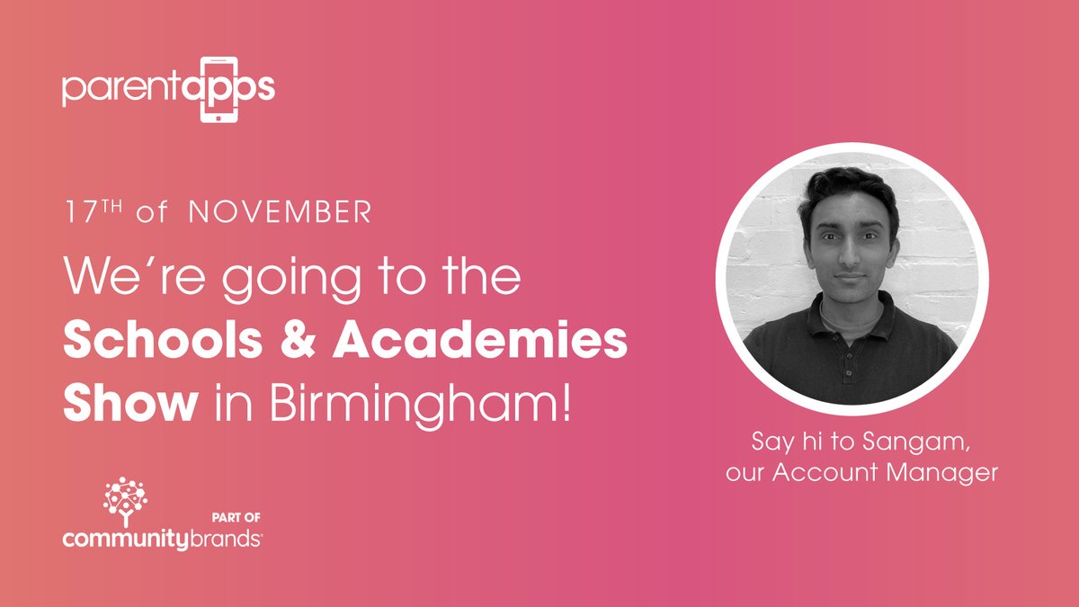 ParentappsUK's tweet photo. We're attending The Schools & Academies Show next week! Join our account manager Sangam at Stand A51 on the 17th of November at Birmingham NEC. If you'd like to pre-book a meeting with Sangam, please follow this link: https://t.co/6opZJ8NxCv
#Parentapps #SAAShow #EdTech @SAA_Show https://t.co/ic07rGSZY4