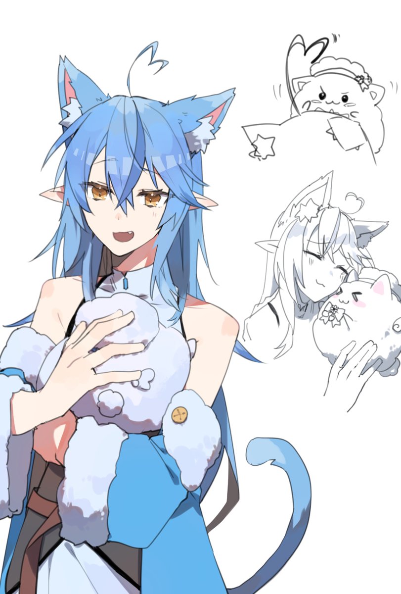 yukihana lamy animal ears cat ears 1girl tail pointy ears cat tail blue hair  illustration images