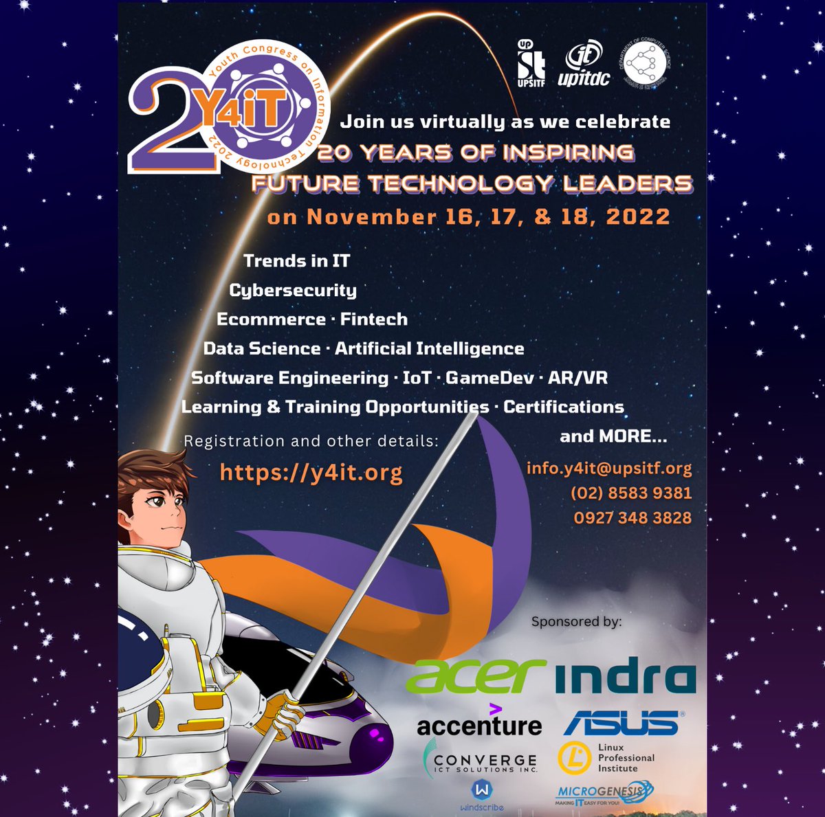 #Y4iT2022 is nearly just a week away! Do not miss out!

Join us virtually on NOVEMBER 16, 17, &amp; 18, 2022, as we celebrate 20 YEARS OF INSPIRING FUTURE TECHNOLOGY LEADERS!

Register: bit.ly/y4it2022

y4it.org

#Y4iT