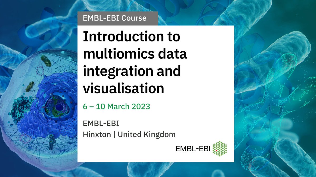 EBItraining's tweet photo. What will you learn on our #multiomics course?

➡️Data standards, curation, and ID mapping
➡️Quality control for data integration
➡️Analysis and #visualisation: Cytoscape, MOFA, ReactomeGSA, COSMOS
➡️Challenges and best practice solutions

Apply by 18 Nov: https://t.co/KIA9M0ooOj https://t.co/wXbeWsvU8D