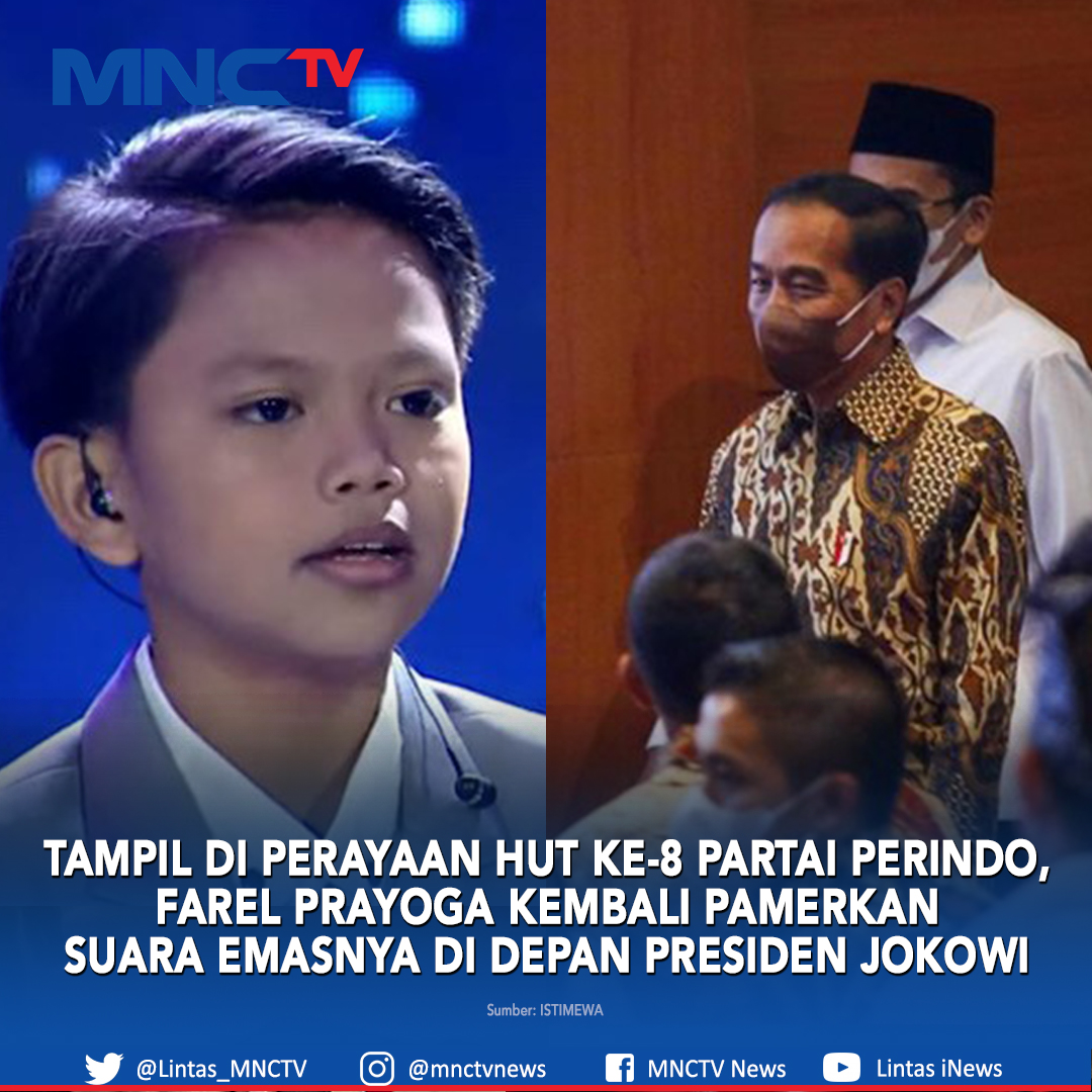Lintas_MNCTV's tweet photo. Tampil di Perayaan HUT ke-8 Partai Perindo, Farel Prayoga kembali Keluarkan Suara Emasnya di Depan Presiden Jokowi. FDL
Selengkapnya https://t.co/i6AVyV0whF

#MNCTVNews #MNCTV #MNC #Farel #FarelPrayoga #HUTPerindo #PartaiPerindo #Presiden #Jokowi #JokoWidodo #OjoDibandingke https://t.co/VSIMfpyq3J