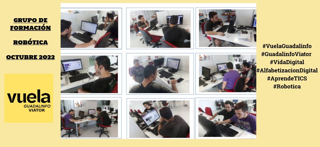 GRUPO DE FORMACIÓN EN ROBÓTICA - OCTUBRE 2022 #VuelaGuadalinfo #SeguimosContigo #VidaDigital #AprenteTICS #Robotica #AlfabetizaciónDigital #AyuntamientoViator <a href="/Viatoraldia/">Ayuntamiento de Viator</a> <a href="/CulturaViator/">CulturaViator</a> <a href="/NNTTyComViator/">Nuevas Tecnologías y Comercio Viator</a> @VuelaGuadalinfo <a href="/RedGuadalinfo/">Vuela Guadalinfo</a>
 <a href="/ConcejalaSSV/">Servicios Sociales Viator</a> <a href="/EducacionViator/">EducacionViator</a>