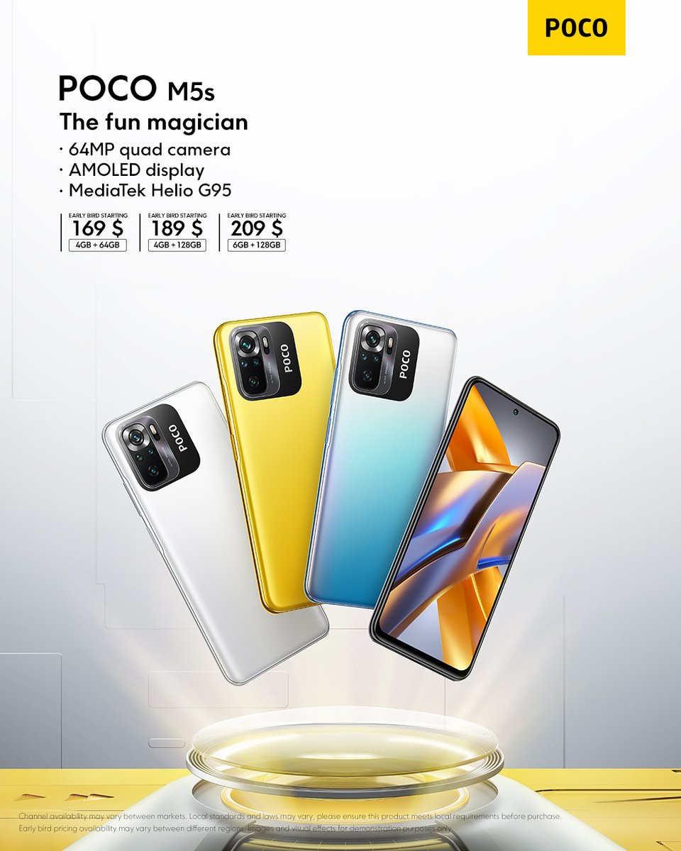 POCOGlobal's tweet photo. Now we got 4 colors in #POCOM5s family, which one would be your pick?
👉EARLY BIRD price starting from $169!!!🥳
#TheFunMagcian https://t.co/a773PufXua