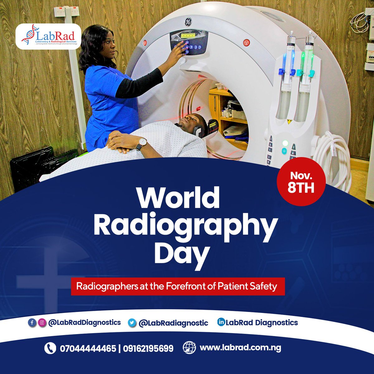 labradiagnostic's tweet photo. Radiographers are healthcare professionals who specialises in the imaging of human anatomy for the diagnosis and treatment of pathology.
Today we celebrate all radiographers in the world.
#LabRad #LabRaddiagnostics #WorldRadiographyDay2022 #Radiographer #Radiography https://t.co/E8Pgciz6V0