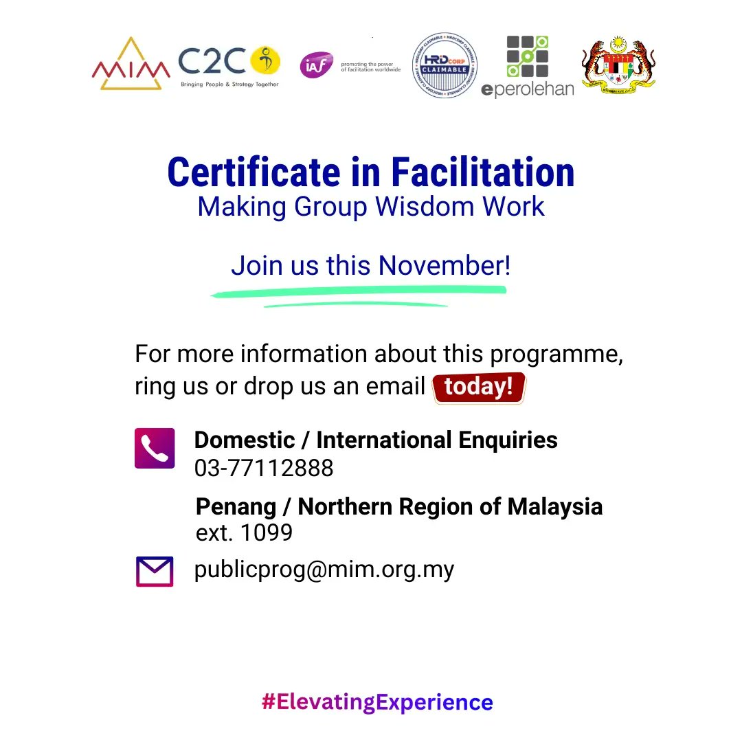 mim_malaysia's tweet photo. JOIN US this November and be an IAF endorsed facilitator!

Get the brochure here!
https://t.co/JJ17zmYzTO

Enquire today!
+603-7711 2888 
publicprog@mim.org.my 

#MalaysianInstituteofManagement 
#MIM #ElevatingExperience
#iafglobal #c2cod
#iafacilitators
#corporatetrainer https://t.co/lQFbPzn3Hv