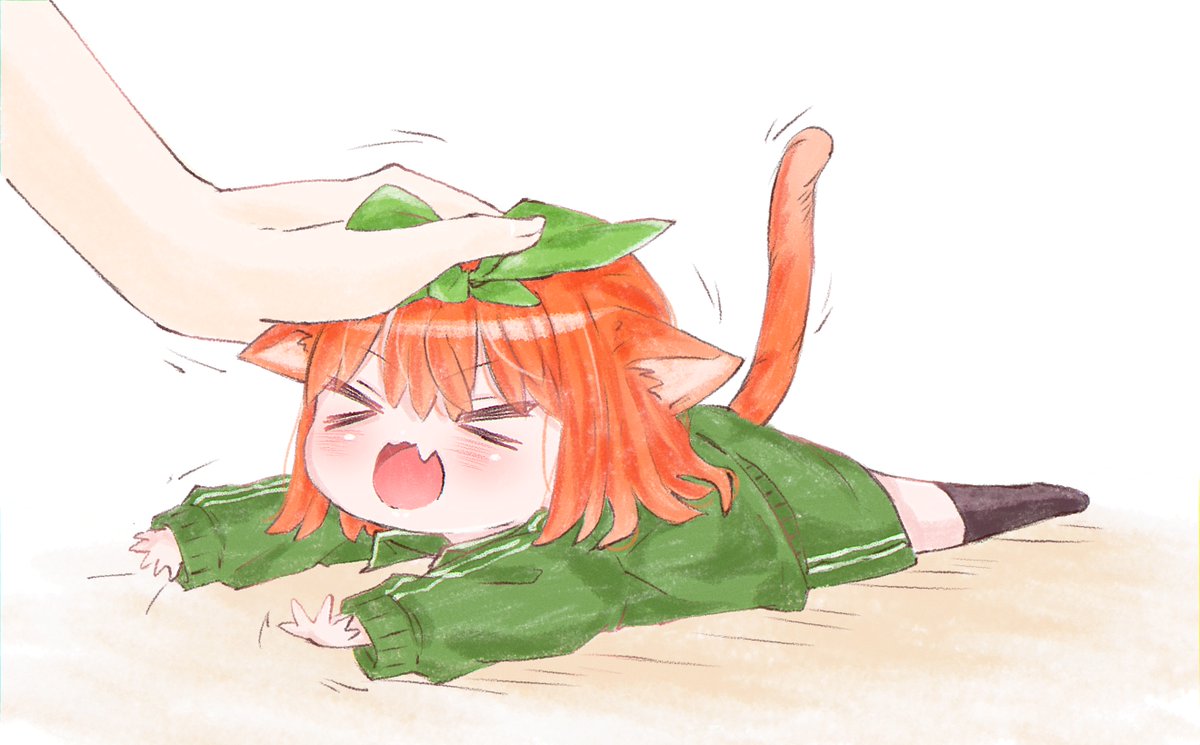 nakano yotsuba cat tail 1girl animal ears tail cat ears green ribbon > <  illustration images