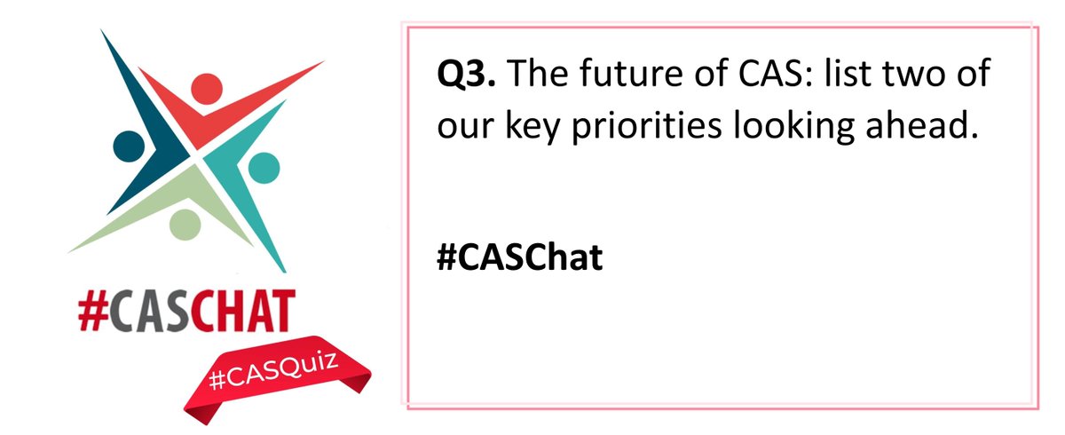 Q3. The future of CAS: list two of our key priorities looking ahead.

#CASChat
<a href="/CompAtSch/">Computing at School</a>