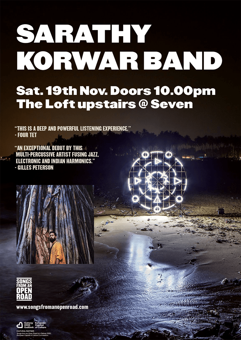 sfaorfestival's tweet photo. We are thrilled to welcome @SarathyKorwar to Songs From An Open Road on Saturday the 19th at The Loft upstairs in Seven Bar Galway - Doors at 10pm. 

Tickets: 
https://t.co/ZBQex8XdOq

#SFAOR #Galway #SarathyKorwarBand https://t.co/J7H6QjL3Su