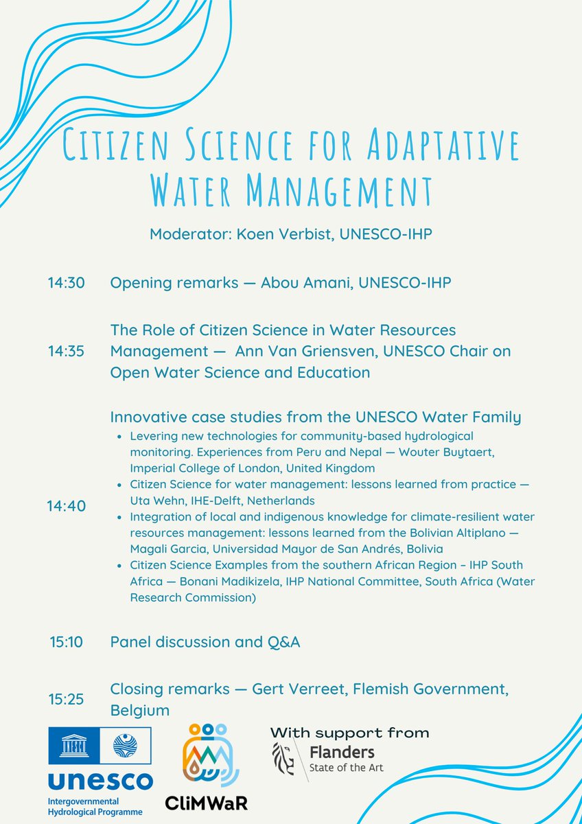 unescoWATER's tweet photo. 📢Save the date!

Join the @UNESCO IHP #COP27 event on“Citizen Science for Adaptative Water Management.

▶️14/11/2022, 14:30-15:30 (EGY), 
▶️At the UNESCO Pavilion. 

Register for online participation👉https://t.co/l6vxerkrcj 

English and French translation will be available. https://t.co/yYXJCjYhiJ