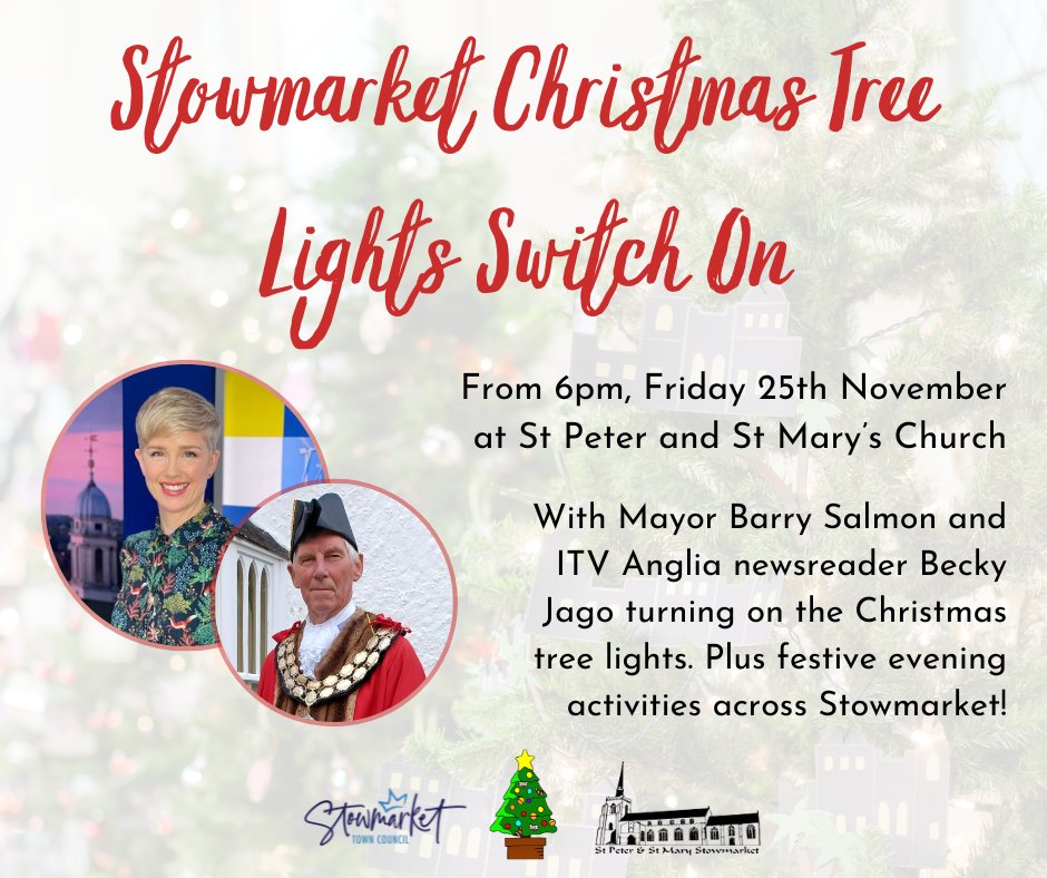 Stowmarket Town Council (@stowmarkettc) on Twitter photo The Stowmarket Christmas Tree Lights Switch On will take place on Friday 25th November from 6pm at <a href="/stowmarketcofe/">stowmarketchurch</a> 🎄
More details below👇 The Stowmarket Christmas Tree Lights Switch On will take place on Friday 25th November from 6pm at <a href="/stowmarketcofe/">stowmarketchurch</a> 🎄
More details below👇