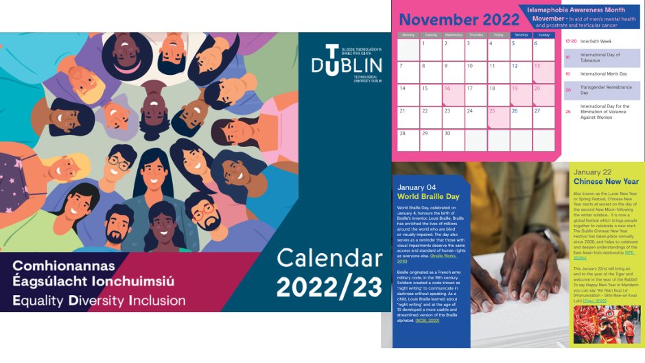 We are thrilled to announce the launch of TU Dublin’s Equality, Diversity, &amp; Inclusion Calendar 22-23. We hope the calendar serves as a resource to help you keep up to date on key days and celebrations within TU Dublin &amp; our wider community. Happy Reading!
tinyurl.com/njk4mx2m