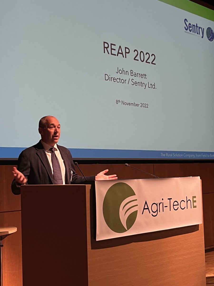 So #REAP2022 is officially OPEN! Our chairman ⁦<a href="/JohnBarrett22/">John Barrett</a>⁩ from ⁦<a href="/SentryLtd/">Sentry</a>⁩ begins proceedings, reflecting on the rapid adaptation of the industry and the role of innovation in reaching net zero. #AgriTechWeek2022