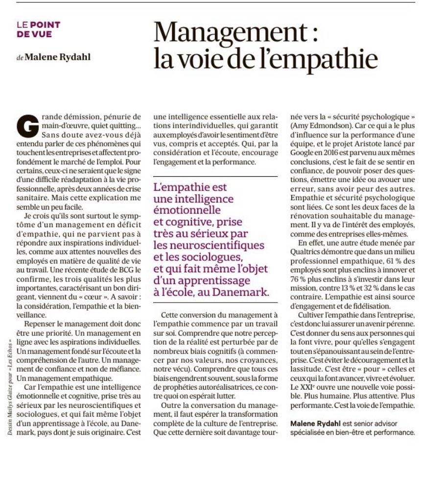 Ma tribune dans <a href="/LesEchos/">Les Echos</a> pour un management plus emphatique pour cultiver l’engagement et la performance ! #leadership #empathie