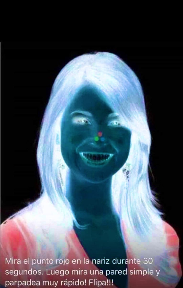 1️⃣ Look at the red dot 🔴on the nose for 30 seconds.  

2️⃣ Then look at a plain wall ⬜️and blink your eyes really fast!! 

3️⃣ Enjoy and share what you see 😍🤗✨