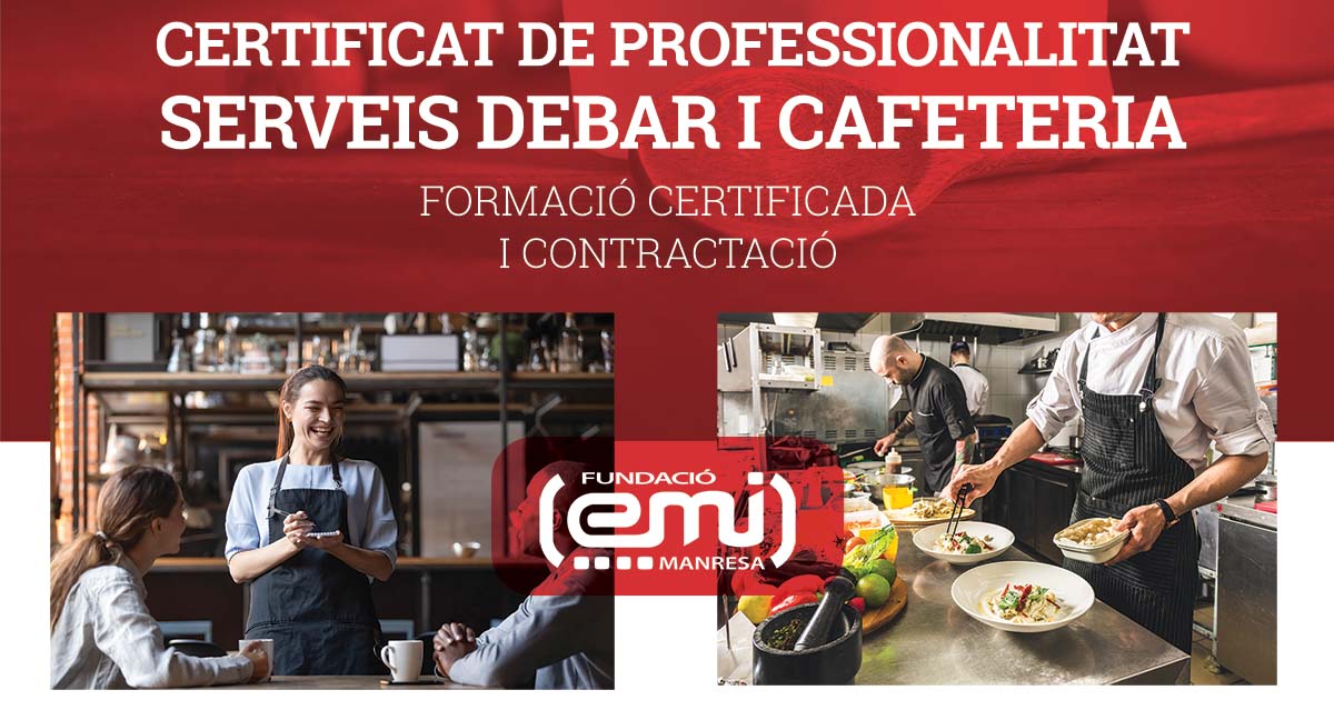 Certificat de Professionalitat Dual - FORMACIÓ CERTIFICADA I CONTRACTACIÓ – Et formaràs alternant un contracte laboral d’un any
en un restaurant amb una formació certificada. emi-manresa.cat/cp-dual-servei…