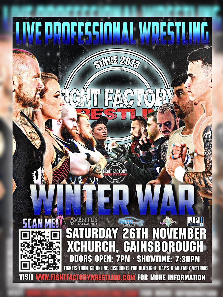 November 26th xchurch #gainsborough Winter War!! Tickets from fightfactorywrestling.com #wrestling #lincolnshire #ffwuk #prowrestling #SmallBusiness #localguides #localbusiness