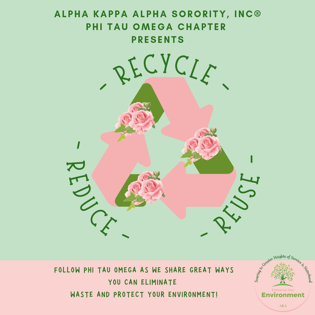 AKAPhiTauOmega's tweet photo. ♻️Are you ready to Soar to a better earth through recycling?♻️
Stayed tuned for great tips posted every Tuesday for ways you can eliminate waste and protect the environment!
#DeletingSavesPower
#ItsAllAboutTheMail
#EnhancingOurEnvironment
#AKA1908
#PhiTauOmega https://t.co/Ay2HO7fKNx