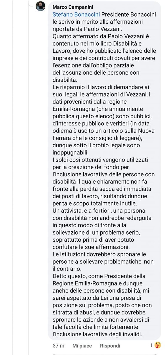 matteoparma's tweet photo. Ho paura che gli sforzi del mio capo siano vani in quanto in regione ci sono politici come il presidente @Bonacini che preferiscono le persone con disabiltá assistite che incluse nella società tramite il lavoro. https://t.co/N6VVpLBFBU