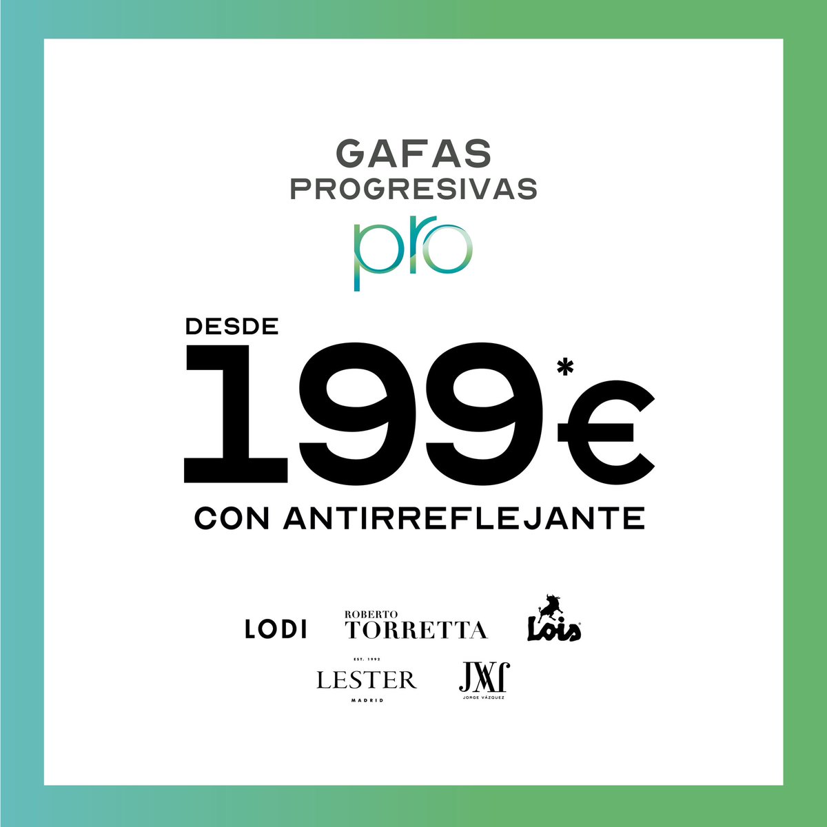 federopticostc's tweet photo. 💚 Con #ProDeFederópticos puedes llevarte tus #GafasProgresivas de nuestras marcas (montura + lentes), con cristales antirreflejantes, 𝐝𝐞𝐬𝐝𝐞 𝟏𝟗𝟗 𝐞𝐮𝐫𝐨𝐬*. ⁣
⁣
*Consulta condiciones. ⁣
⁣
👁️ 𝐑𝐄𝐒𝐄𝐑𝐕𝐀 𝐓𝐔 𝐂𝐈𝐓𝐀 ☎️ 91 804 40 27 https://t.co/QZVekV6ZZv