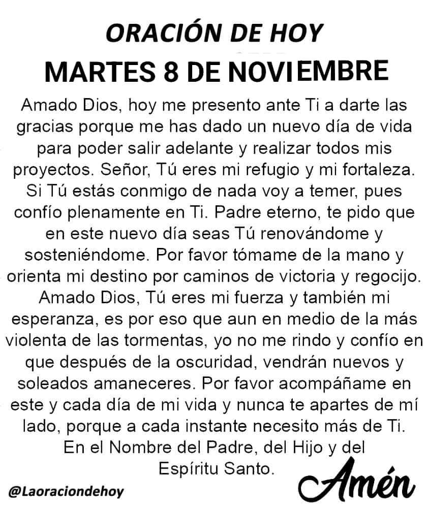 laoraciondehoy's tweet photo. Oración diaria para hoy martes 8 de noviembre https://t.co/SfGtzVAyAb