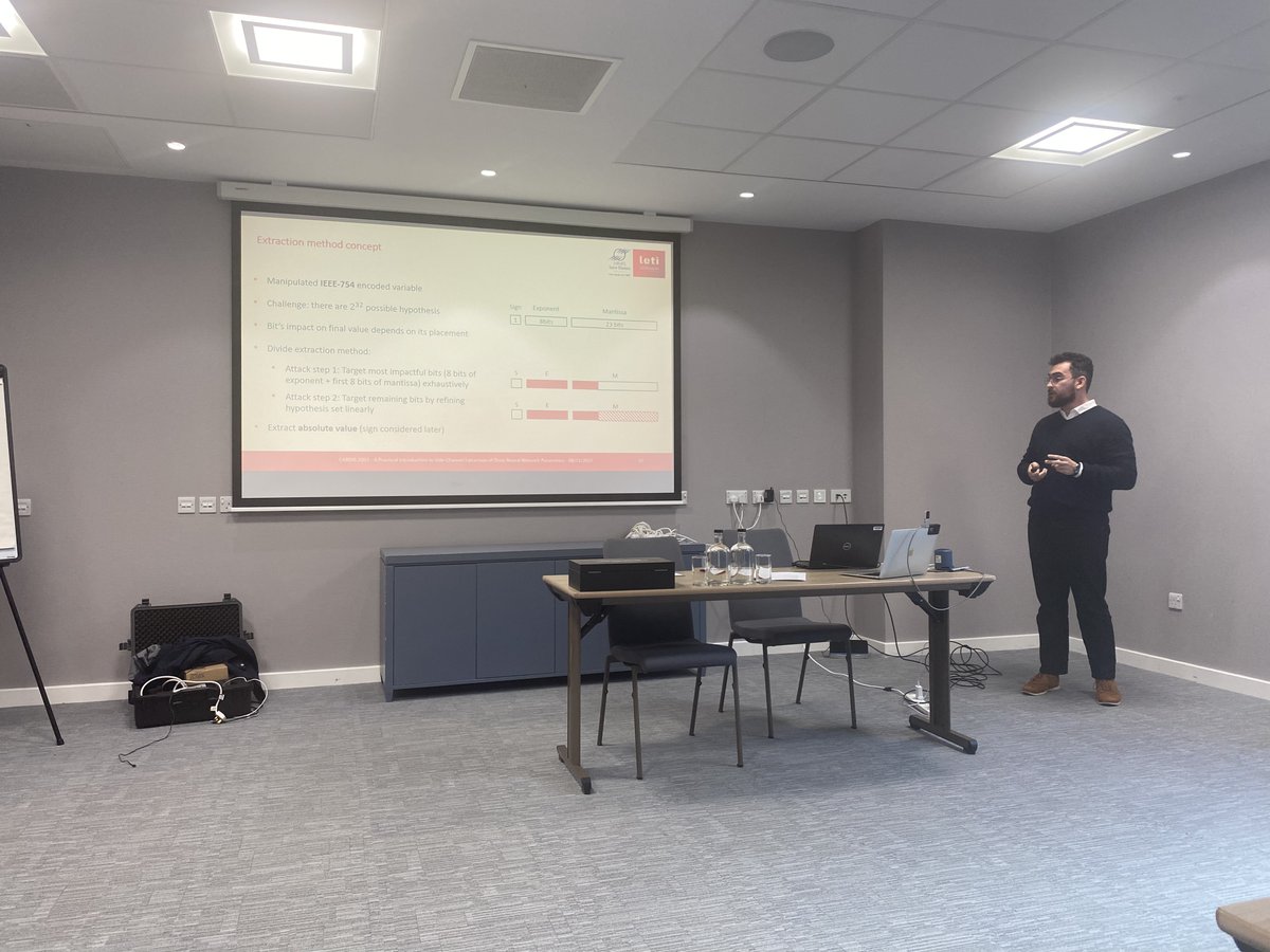 Learning #CARDIS22 how to extract high-fidelity NN models with the talk from Raphaël Joud  titled “A Practical Introduction to Side-Channel Extraction of Deep Neural Network Parameters”